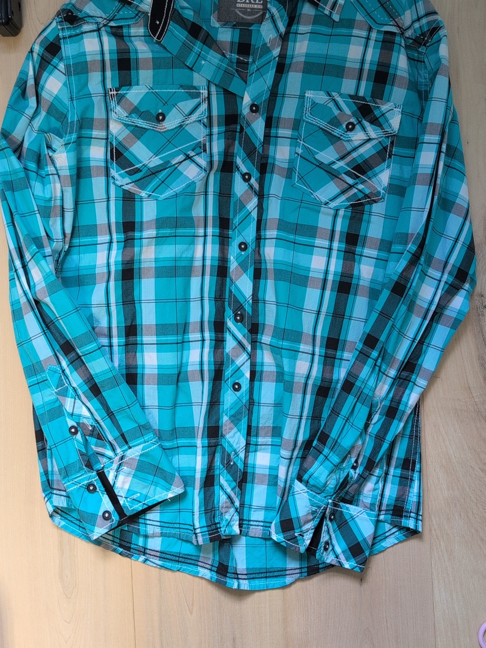 BKE Athletic Fit Blue Plaid Western Style Button Down Shirt Size XL